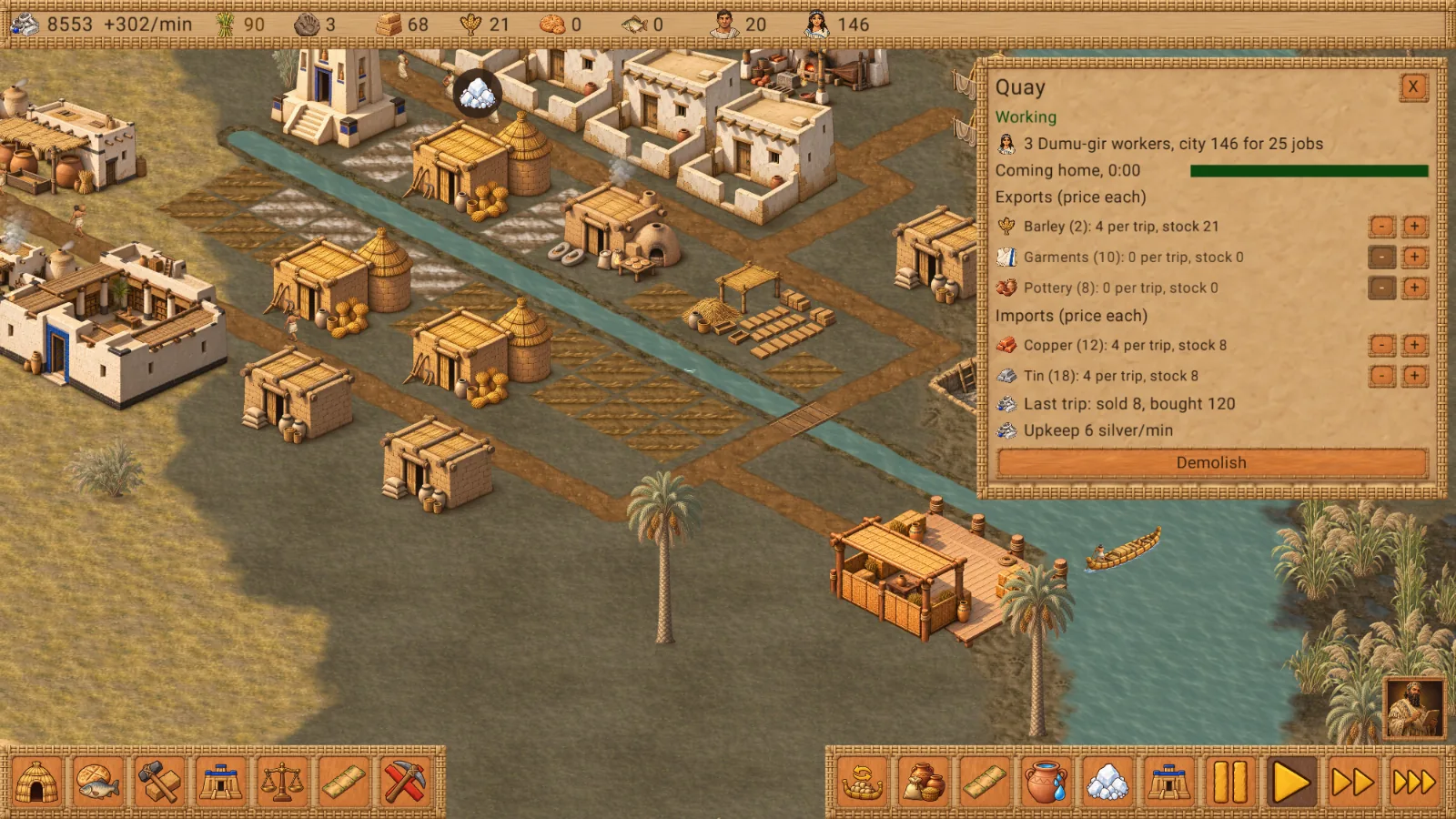 Cradle's trade quay and river town